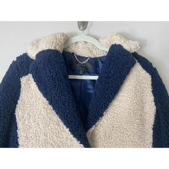 J CREW COAT TEDDY SHERPA LONG COLORBLOCK NAVY WHITE OLIVE GREEN LONGLINE CREAM - Picture 6 of 11